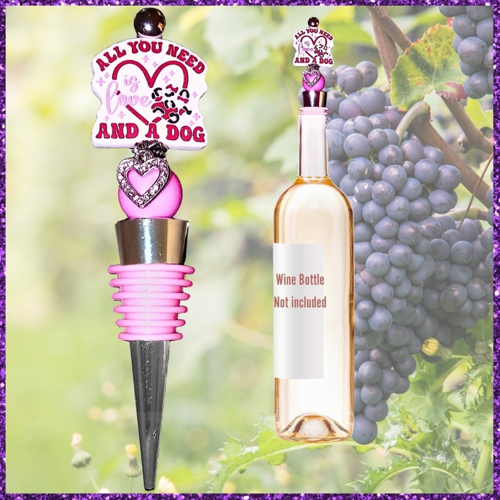 Love My Dog Custom Wine Stopper Pink Heart Rhinestone Bling NEW